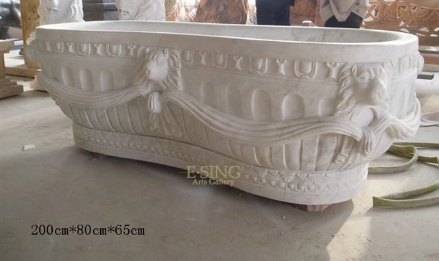 European Style Large Freestanding Solid White Marble Natural Stone Bathtub for Sale