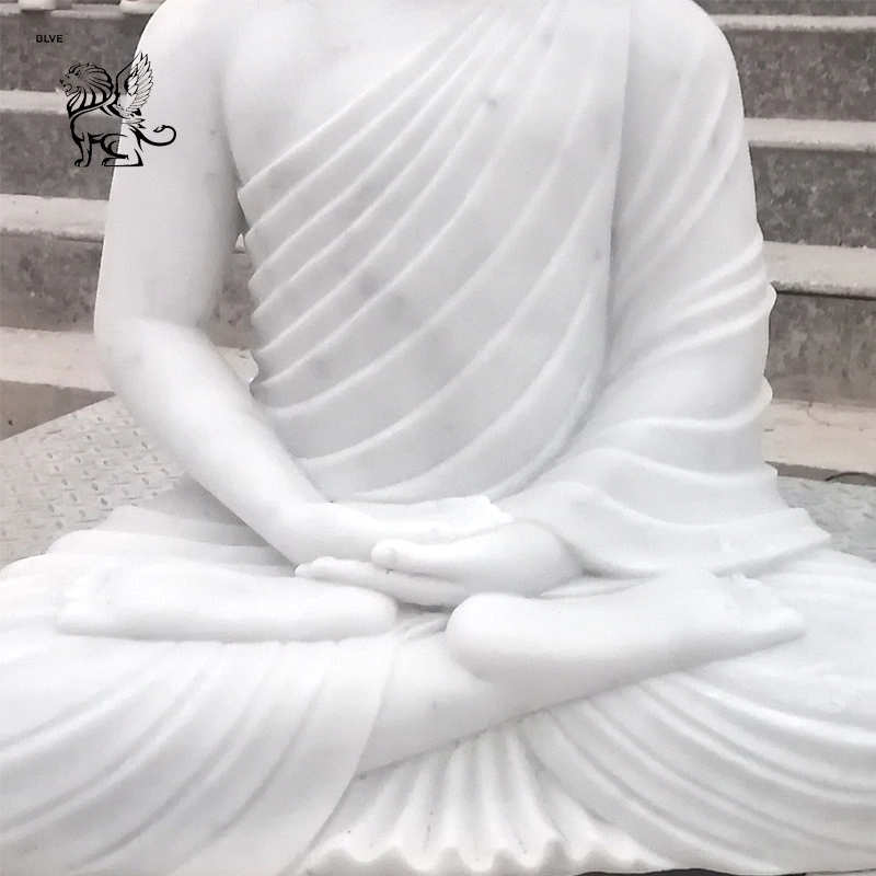 Modern Garden Temple Decoration Large Stone Buddha Statue Hand-Carved Polished White Marble Meditating Buddha Sculpture