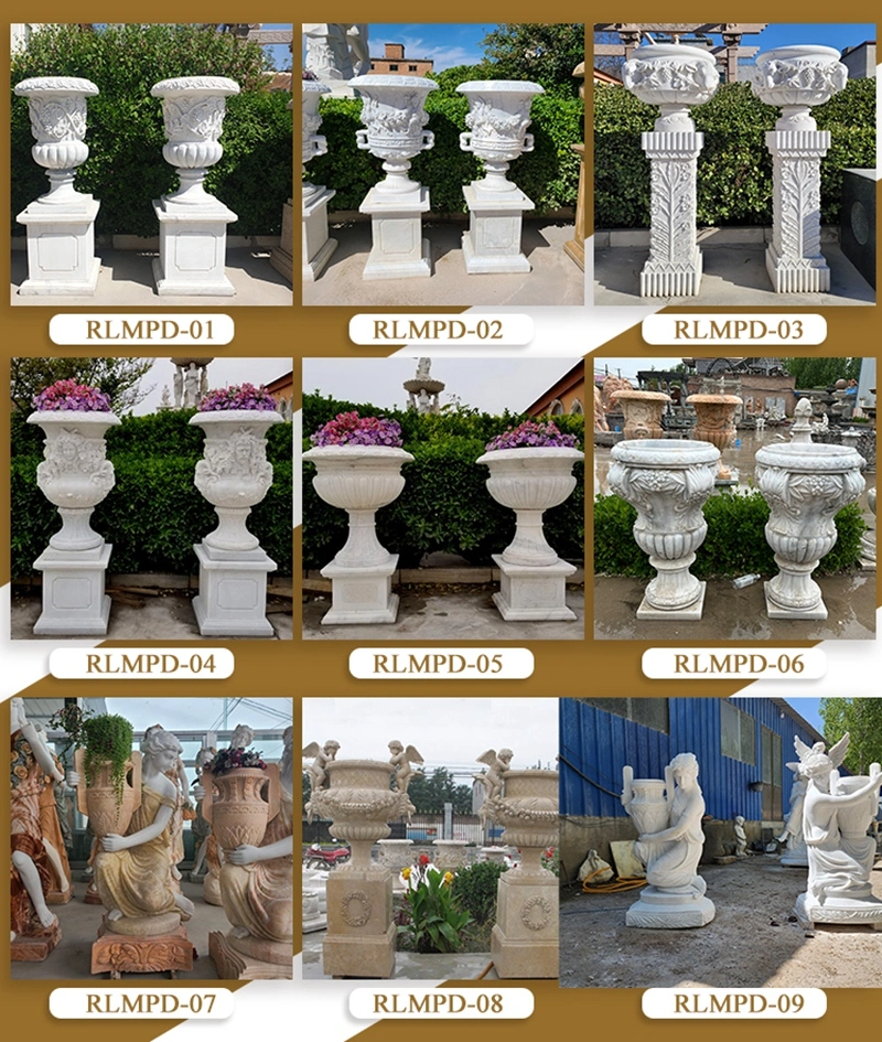 Home Decoration Natural White Pair of Marble Flowerpot Wholesaler