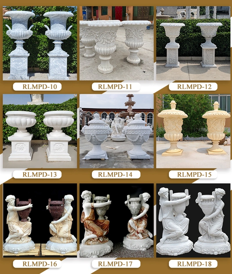 Home Decoration Natural White Pair of Marble Flowerpot Wholesaler