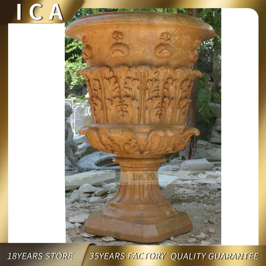 Outdoor Decorated Marble Stone Marble Garden Flowerpot