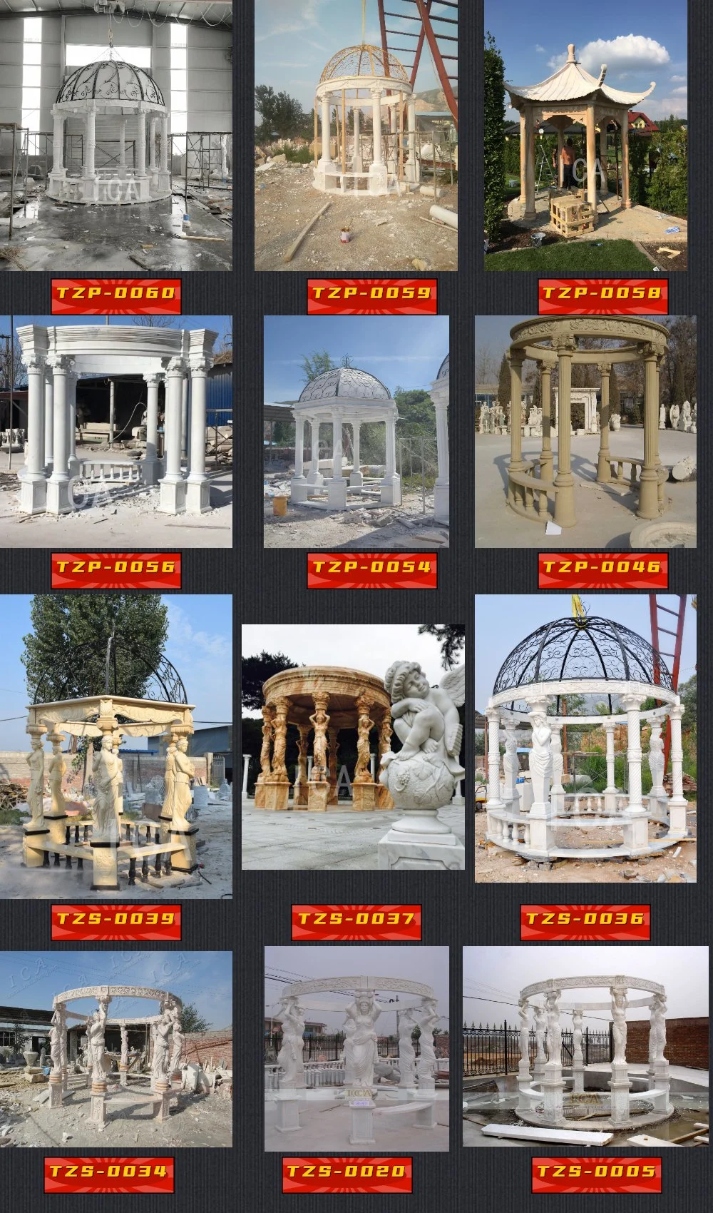 Outdoor Garden Decor Stone Carving Statue White Marble Gazebo