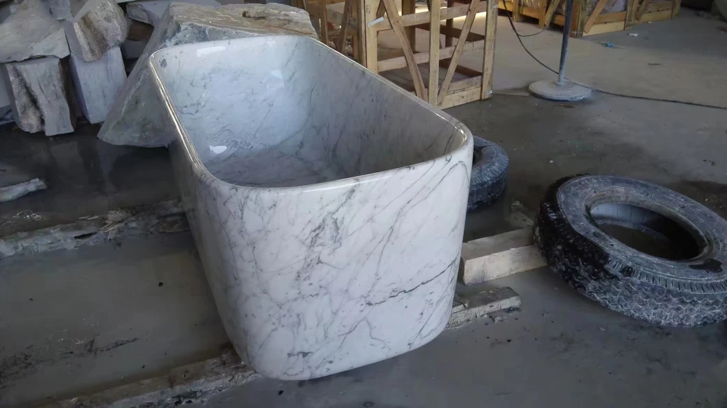 Bathroom Design Luxury Carrara White Marble Freestanding Stone Bathtub