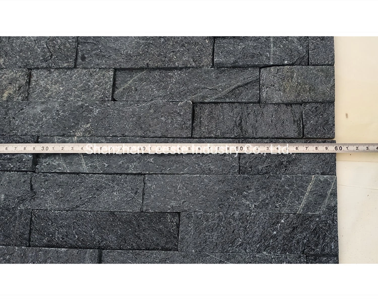 China Natural Veneer Black Quartzite Stacked Exterior Culture Stone Wall Cladding Panel