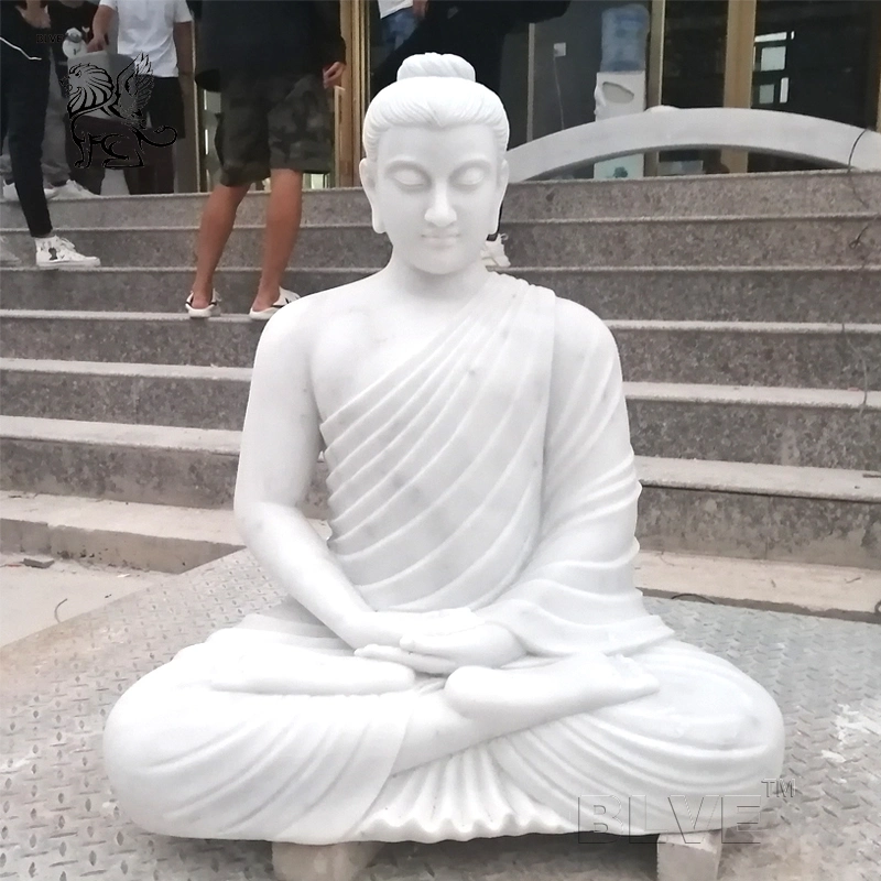 Modern Garden Temple Decoration Large Stone Buddha Statue Hand-Carved Polished White Marble Meditating Buddha Sculpture