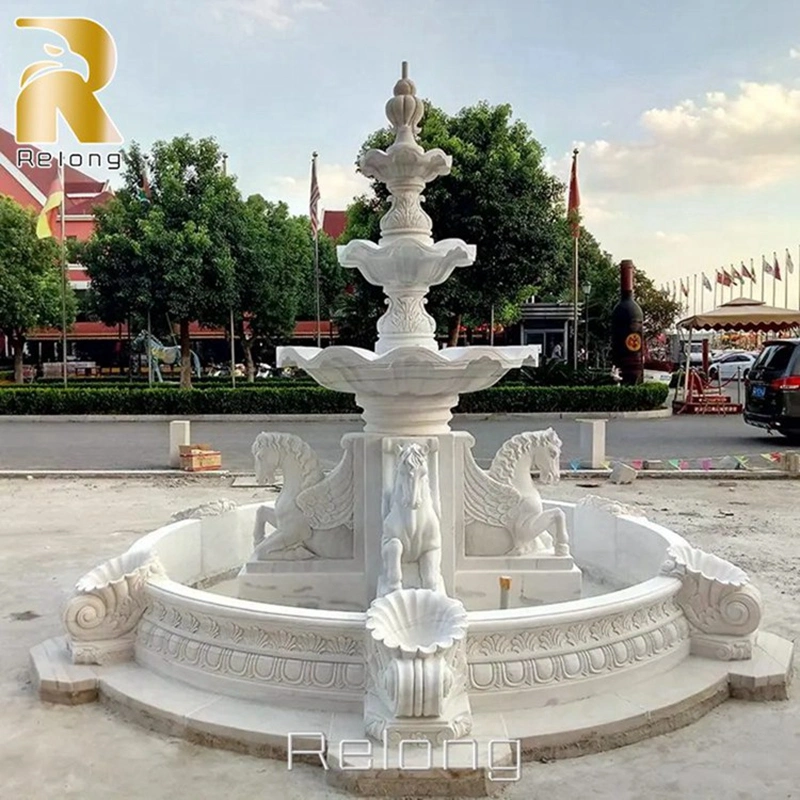 Classic Hand Carved High Quality Natural White Marble Garden Horse Water Fountain Outdoor Decor Wholesaler