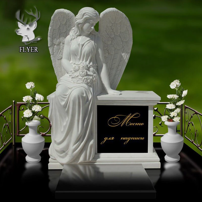 China Factory Carving Life Size Garden Decoration Monument White Marble Stone Beautiful Angel Sculpture Tombstones