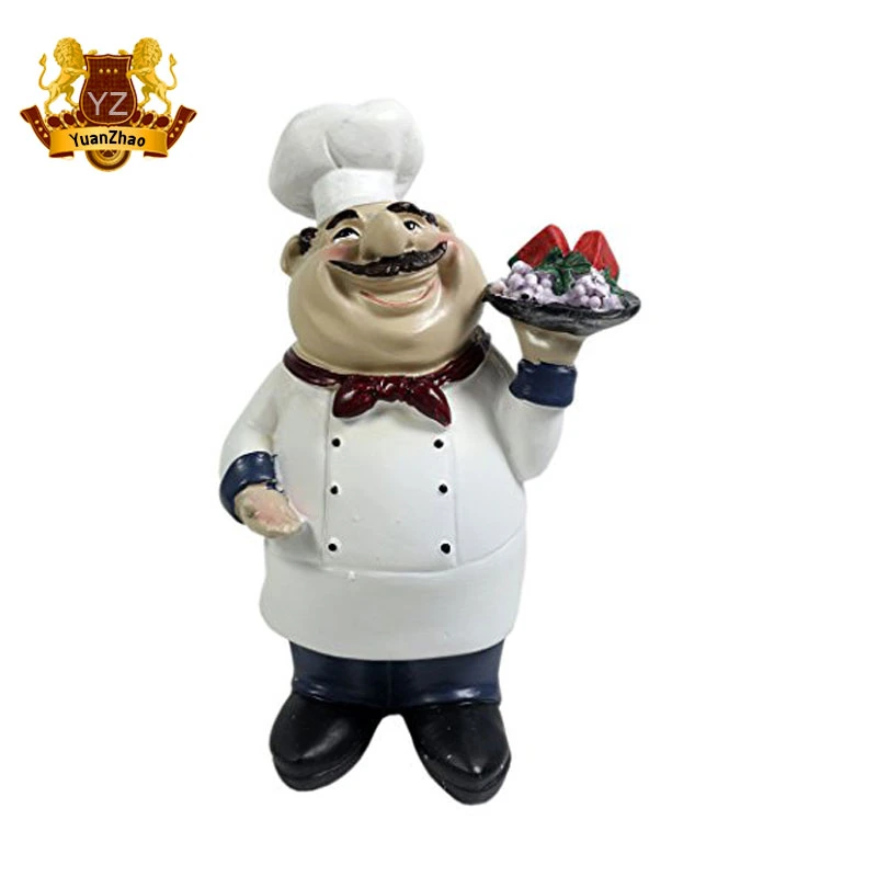 Customized Hand Made Resin Crafts Large Fat French Chef Fiberglass Statue with Skillet Pan