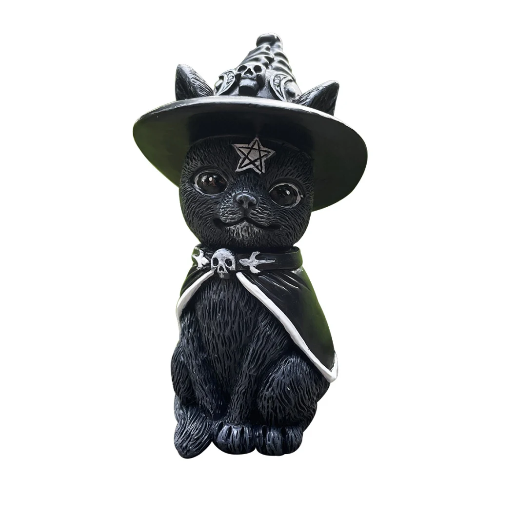 Garden Decoration Witch Punk Cat Sculpture Gothic Resin Craft Halloween