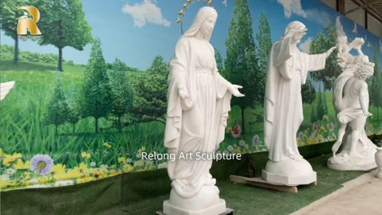 カスタム屋外宗教大理石彫刻、手彫りの古典的な白い大理石のマリア像