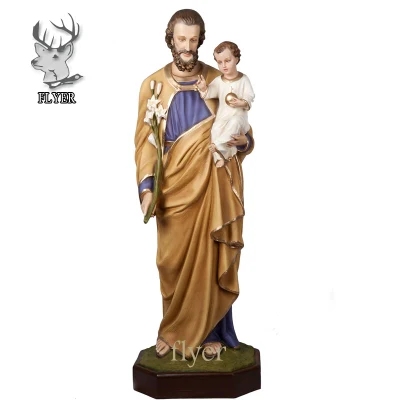 グラスファイバー製の宗教的な教会の像、聖ヨセフと幼子イエスの像
