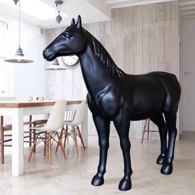 庭の装飾屋外装飾等身大動物像グラスファイバー樹脂黒い馬